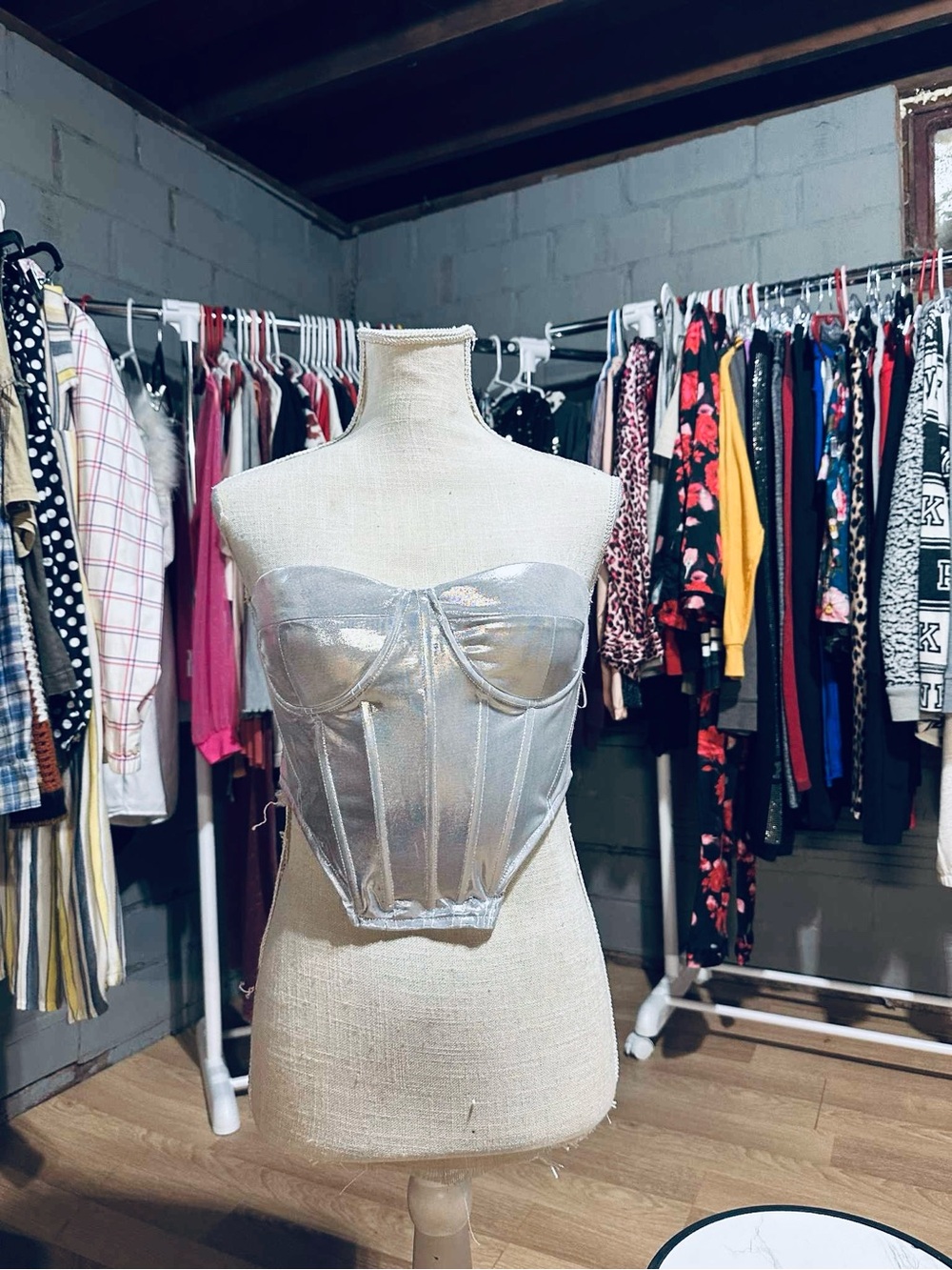 Silver Metallic Bustier Corset Top - Women